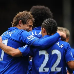Double Trouble: Jelavic and Pienaar Celebrate Everton's Winning Goals vs Fulham (28 April 2012, Goodison Park) Double Trouble: Jelavic and Pienaar Celebrate Everton's Winning Goals vs Fulham (28 April 2012, Goodison Park)