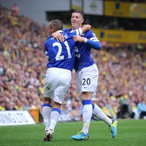 Print of Ross Barkley's Goal for Everton at Carrow Road Print of Ross Barkley's Goal for Everton at Carrow Road