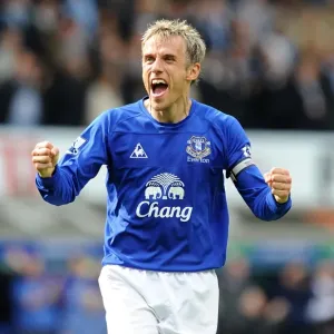 Euphoria Unleashed: Phil Neville's Triumphant Moment as Everton Defeats Manchester City in the Barclays Premier League (07 May 2011) Euphoria Unleashed: Phil Neville's Triumphant Moment as Everton Defeats Manchester City in the Barclays Premier League (07 May 2011)