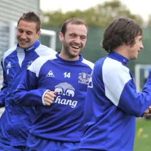 Everton FC: Jagielka, McFadden, and Baines in Focus at Finch Farm - Barclays Premier League Training Everton FC: Jagielka, McFadden, and Baines in Focus at Finch Farm - Barclays Premier League Training