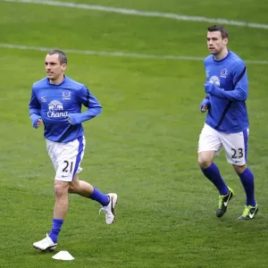 Everton FC: Osman and Coleman Warming Up Ahead of Everton vs. QPR (13-04-2013)
