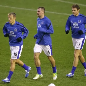 Everton FC: Phil Neville, Darron Gibson, and Nikica Jelavic Preparing for Everton vs. Wigan Athletic (26-12-2012, Goodison Park: Everton 2-1) Everton FC: Phil Neville, Darron Gibson, and Nikica Jelavic Preparing for Everton vs. Wigan Athletic (26-12-2012, Goodison Park: Everton 2-1)