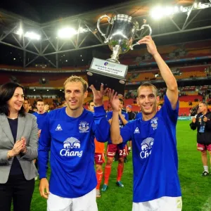 Everton Football Club: Phil Neville and Leon Osman Celebrate Roar Against Racism Cup Victory at Suncorp Stadium Everton Football Club: Phil Neville and Leon Osman Celebrate Roar Against Racism Cup Victory at Suncorp Stadium