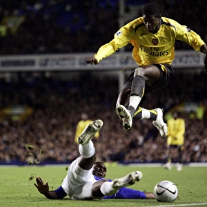 Everton v Arsenal Carling Cup Fourth Round Emanuel Adebayor and Joseph Yobo in action