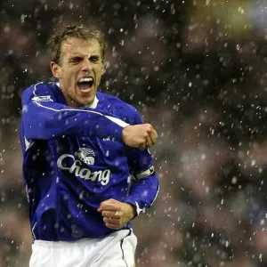 Everton v Arsenal - Phil Neville celebrates after Andrew Johnson