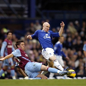 Everton v Aston Villa Andy johnson in action against Gary Cahill