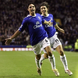 Everton v Bolton Wanderers - Mikel Arteta celebrates after scoring the only goal of the game