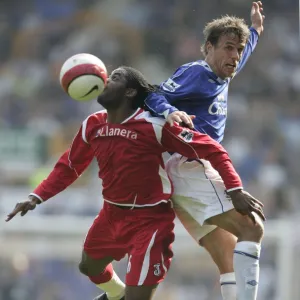 Everton v Charlton Athletic Alexandre Song and Phil Neville