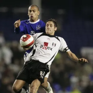 Everton v Fulham James Vaughan and Fulhams Michael Brown