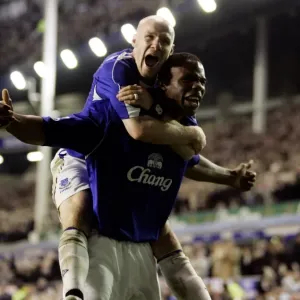 Everton v Fulham Print of Victor Anichebe Celebrating with Andrew Johnson Everton v Fulham Print of Victor Anichebe Celebrating with Andrew Johnson