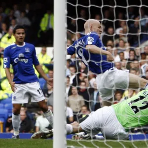 Everton v Manchester City Andy Johnson of Everton in action against Manchester City goalkeeper Nicky