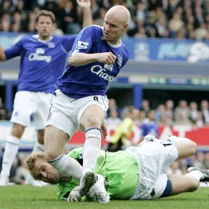 Everton v Manchester City Evertons Andrew Johnson and Manchester Citys Nick Weaver