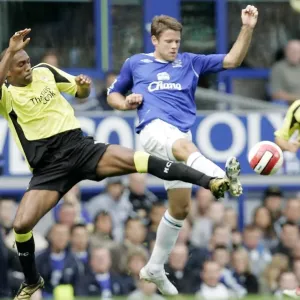 Everton v Manchester City Manchester Citys Sylvain Distin and Evertons James Beattie Everton v Manchester City Manchester Citys Sylvain Distin and Evertons James Beattie