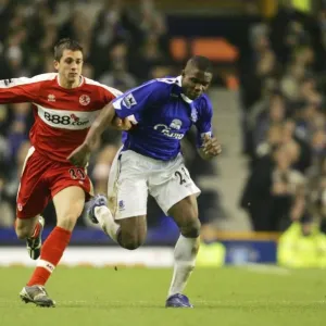 Everton v Middlesbrough Victor Anichebe in action with Middlesboroughs Andrew Taylor