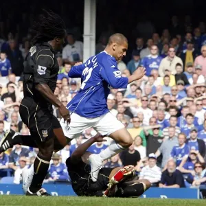 Everton v Portsmouth - James Vaughan is brought down in the box to win a penalty Everton v Portsmouth - James Vaughan is brought down in the box to win a penalty
