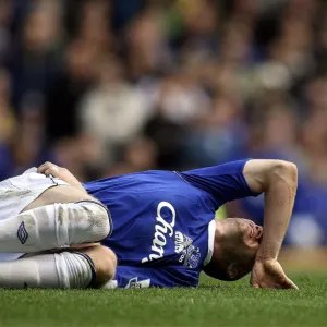 Everton v Sheffield United - 21 / 10 / 06 Andrew Johnson of Everton lies on the grass after a heavy challenge