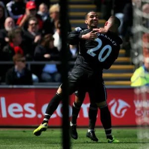 Everton's Aaron Lennon and Ross Barkley: A Dazzling Duo Celebrates First Goal Against Swansea City in the Premier League Everton's Aaron Lennon and Ross Barkley: A Dazzling Duo Celebrates First Goal Against Swansea City in the Premier League