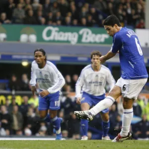 Evertons Arteta scores a penalty against Chelsea during their English Premier League match in Liver