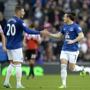 Everton's Baines and Barkley: Celebrating Their First Goal vs. Sunderland in the Premier League Everton's Baines and Barkley: Celebrating Their First Goal vs. Sunderland in the Premier League