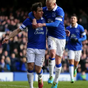 Everton FC Print: Leighton Baines and Steven Naismith Celebrate Goal Everton FC Print: Leighton Baines and Steven Naismith Celebrate Goal