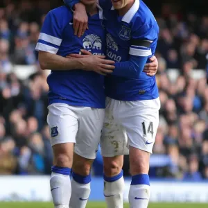 Everton FC Print: Leighton Baines and Steven Naismith Celebrate Goal Everton FC Print: Leighton Baines and Steven Naismith Celebrate Goal