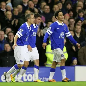 Everton's Bryan Oviedo Scores Second Goal Against Stoke City at Goodison Park Everton's Bryan Oviedo Scores Second Goal Against Stoke City at Goodison Park
