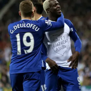 Everton's Double Act: Kone and Deulofeu Celebrate Second Goal vs. West Bromwich Albion Everton's Double Act: Kone and Deulofeu Celebrate Second Goal vs. West Bromwich Albion