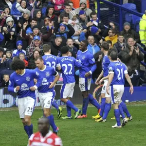 Everton's Double Advantage: Celebrating Goal Number Two Against Queens Park Rangers (13-04-2013)