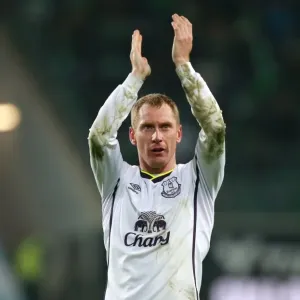 Everton's Europa League Triumph: Tony Hibbert's Euphoric Victory Celebration vs. VfL Wolfsburg