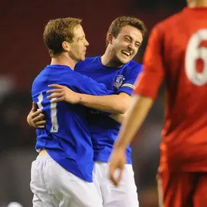 Everton's Forshaw and Baxter: A Moment of Triumph in the Derby Match vs. Liverpool (Reserve League North)