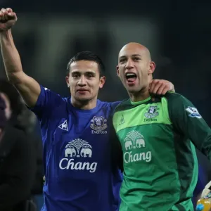 Everton's Glorious Victory: Tim Cahill and Tim Howard's Jubilant Celebration at The Etihad (December 2010) Everton's Glorious Victory: Tim Cahill and Tim Howard's Jubilant Celebration at The Etihad (December 2010)