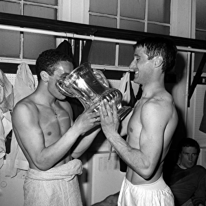 Everton's Glory: Trebilcock and Temple Celebrate FA Cup Victory with Champagne (1966)