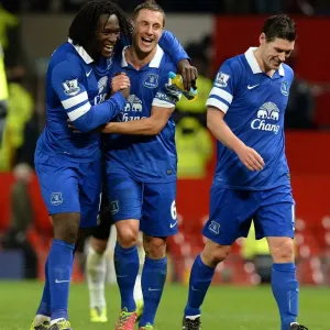 Everton's Historic Upset: Lukaku, Jagielka, and Barry Rejoice in 1-0 Victory over Manchester United at Old Trafford (December 4, 2013, Barclays Premier League) Everton's Historic Upset: Lukaku, Jagielka, and Barry Rejoice in 1-0 Victory over Manchester United at Old Trafford (December 4, 2013, Barclays Premier League)
