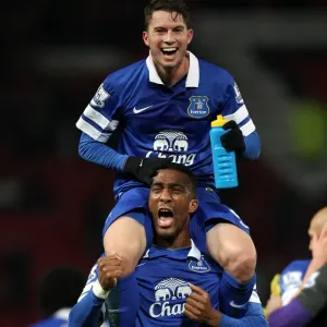 Everton's Historic Upset: Oviedo and Distin Celebrate 1-0 Victory at Old Trafford (December 4, 2013, Barclays Premier League) Everton's Historic Upset: Oviedo and Distin Celebrate 1-0 Victory at Old Trafford (December 4, 2013, Barclays Premier League)
