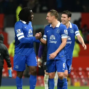 Everton's Historic Victory: Lukaku and Jagielka's Jubilant Celebration at Old Trafford (Manchester United 0-1 Everton, Barclays Premier League, December 2013) Everton's Historic Victory: Lukaku and Jagielka's Jubilant Celebration at Old Trafford (Manchester United 0-1 Everton, Barclays Premier League, December 2013)