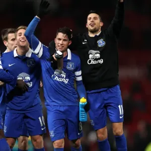 Everton's Historic Win: Bryan Oviedo and Kevin Mirallas Celebrate Over Manchester United (4-12-2013, Old Trafford : Manchester United 0 - Everton 1) Everton's Historic Win: Bryan Oviedo and Kevin Mirallas Celebrate Over Manchester United (4-12-2013, Old Trafford : Manchester United 0 - Everton 1)