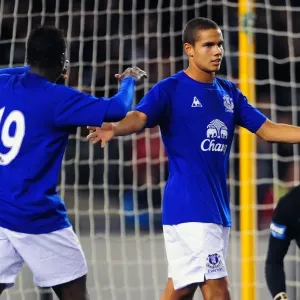 Everton's Jack Rodwell and Magaye Gueye Celebrate Goal in Pre-Season Friendly against Melbourne Heart