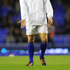 Everton's Jagielka in Focus: Pre-Match Warm-Up at Goodison Park (Everton vs Swansea City, Barclays Premier League, 21 December 2011)