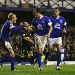 Everton's Jagielka and Naismith: Celebrating a Winning Moment at Goodison Park (26-12-2012) Everton's Jagielka and Naismith: Celebrating a Winning Moment at Goodison Park (26-12-2012)