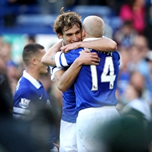 Everton's Jelavic and Naismith: Celebrating a Historic Victory Over Chelsea (14-09-2013)