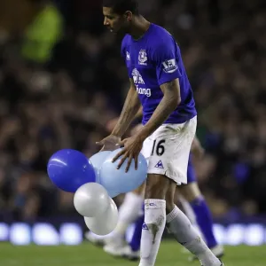 Everton's Jermaine Beckford: Popping Balloons in Triumph after Scoring against Birmingham City (09.03.2011, Goodison Park) Everton's Jermaine Beckford: Popping Balloons in Triumph after Scoring against Birmingham City (09.03.2011, Goodison Park)
