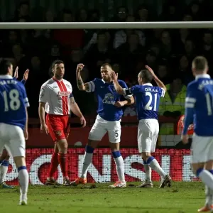 Everton's Johnny Heitinga: Celebrating a Triumphant Hat-trick in FA Cup Fourth Round Win Against Stevenage (25.01.2014) Everton's Johnny Heitinga: Celebrating a Triumphant Hat-trick in FA Cup Fourth Round Win Against Stevenage (25.01.2014)