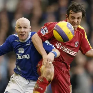 Evertons Johnson challenges Readings Hunt for the ball during their English Premier League soccer Evertons Johnson challenges Readings Hunt for the ball during their English Premier League soccer