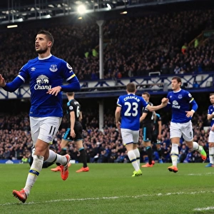 Everton's Kevin Mirallas Celebrates Opening Goal Against West Bromwich Albion at Goodison Park