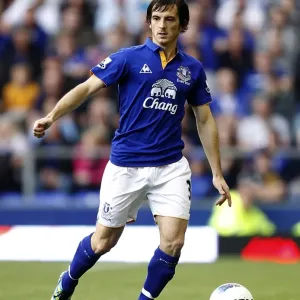 Everton's Leighton Baines in Action: Everton vs Aston Villa, Barclays Premier League (September 10, 2011)