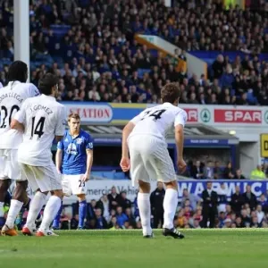 Everton's Leighton Baines Readies for Free Kick at Goodison Park, September 17, 2011 (Everton vs Wigan Athletic, Barclays Premier League) Everton's Leighton Baines Readies for Free Kick at Goodison Park, September 17, 2011 (Everton vs Wigan Athletic, Barclays Premier League)