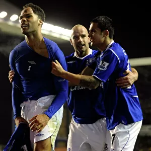 Everton's Lescott and Cahill Celebrate Second Goal vs. Aston Villa (08/09)