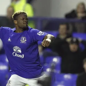 Everton's Louis Saha: Exulting in His Second Goal Against Fulham at Goodison Park (BPL 2011) Everton's Louis Saha: Exulting in His Second Goal Against Fulham at Goodison Park (BPL 2011)