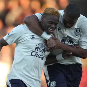 Everton's Louis Saha and Sylvain Distin: Celebrating the First Goal Against Scunthorpe United in FA Cup Third Round (January 2011) Everton's Louis Saha and Sylvain Distin: Celebrating the First Goal Against Scunthorpe United in FA Cup Third Round (January 2011)