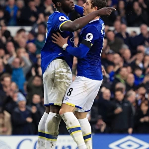 Everton's Lukaku and Barkley Celebrate Third Goal Against West Bromwich Albion in Premier League